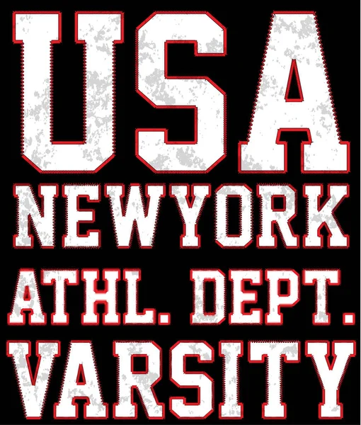 New york Varsity Sport Креативный гранж футболка графический дизайн, V — стоковый вектор