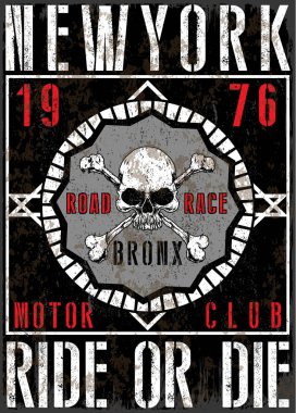 Motosiklet Poster kafatası Tee grafik tasarım