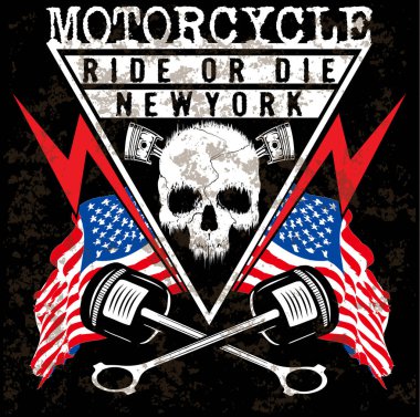 Motosiklet Poster kafatası Tee grafik tasarım