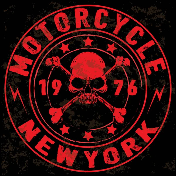 Cartel de la motocicleta cráneo camiseta diseño gráfico — Archivo Imágenes Vectoriales