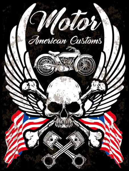 Motorrad Poster Totenkopf Tee Grafik Design — Stockvektor