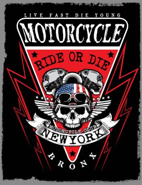 Motosiklet Poster kafatası Tee grafik tasarım