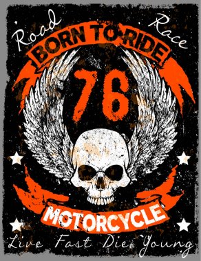 Motosiklet Poster kafatası Tee grafik tasarım