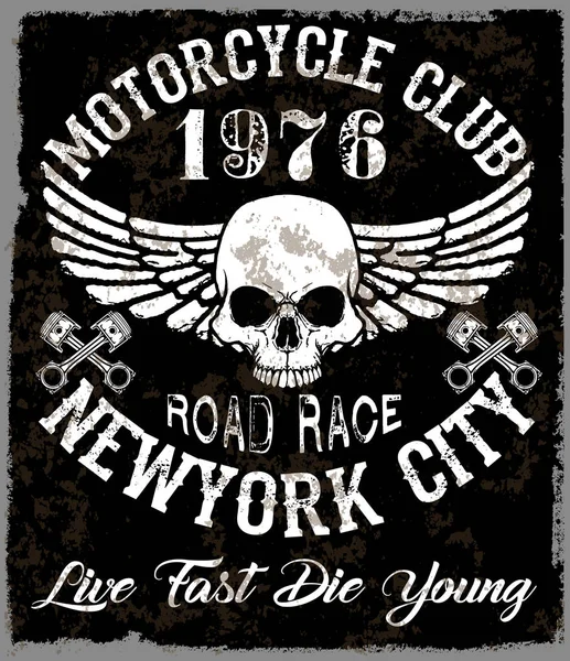 Motociclo poster cranio Tee Graphic Design — Vettoriale Stock