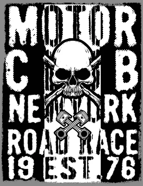 Cartel de la motocicleta cráneo camiseta diseño gráfico — Vector de stock