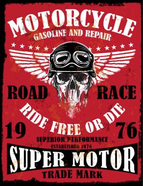 Motosiklet Poster kafatası Tee grafik tasarım