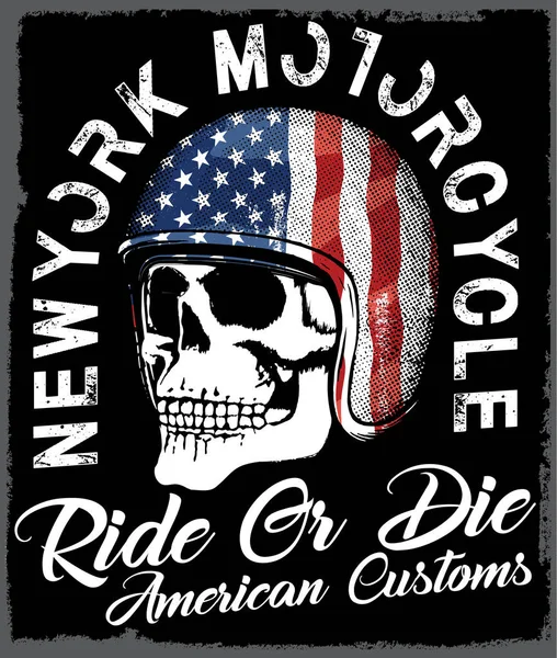 Cartaz de motocicleta Caveira Tee Design Gráfico — Vetor de Stock