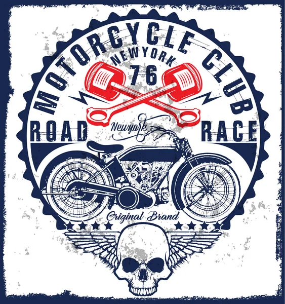 Motorcycle label t-shirt design with illustration of custom chop — Stock Vector