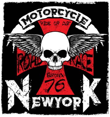 Motosiklet Poster kafatası Tee grafik tasarım