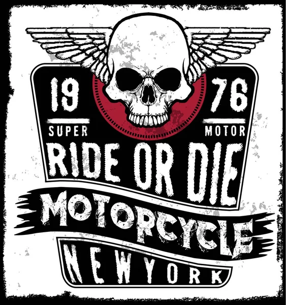 Мотоциклетный плакат Skull Tee Graphic Design — стоковый вектор