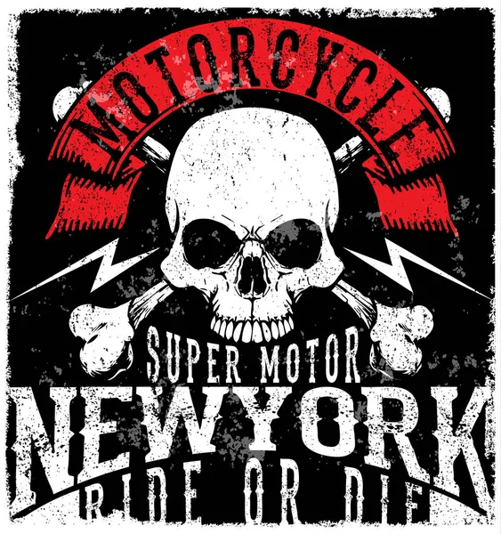 Motorcycle Poster Skull Tee Graphic Design — Stock Vector