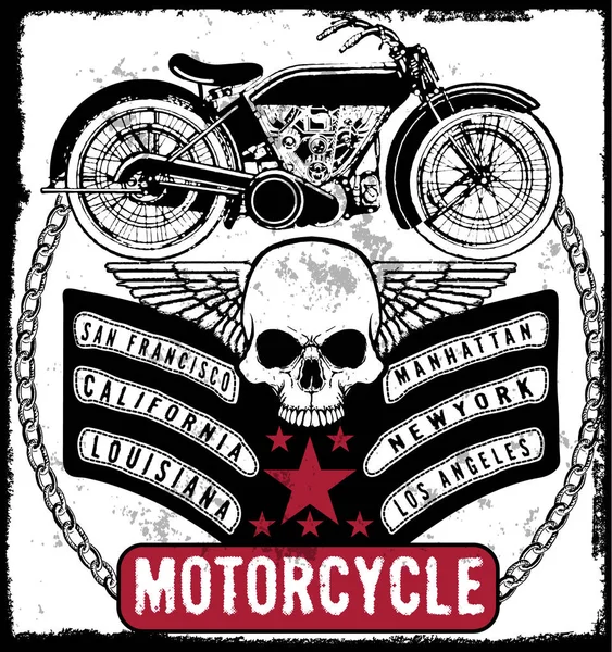 Motociclo poster cranio Tee Graphic Design — Vettoriale Stock