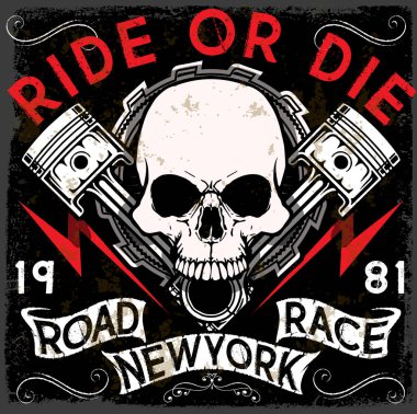 Motosiklet Poster tasarım kafatası moda Tee grafik