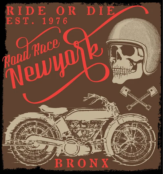 Diseño de la camiseta de la etiqueta de la motocicleta con ilustración de corte personalizado — Archivo Imágenes Vectoriales