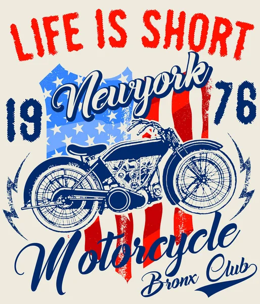 Motocicleta etiqueta t-shirt design com ilustração de costeleta personalizada — Vetor de Stock