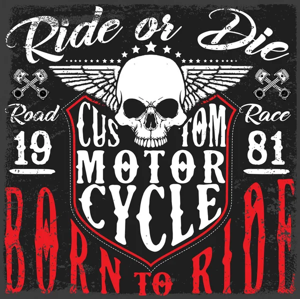 Motorrad Poster Design Totenkopf Mode T-Shirt Grafik — Stockvektor