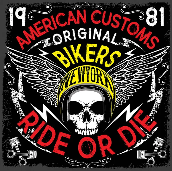 Design de Cartaz de Motocicleta Caveira Moda Tee Graphic — Vetor de Stock