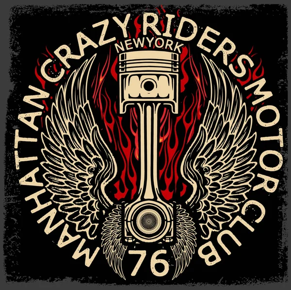 Diseño de la camiseta de la etiqueta de la motocicleta con ilustración de corte personalizado — Vector de stock