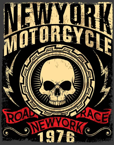 Motosiklet Poster tasarım kafatası moda Tee grafik — Stok Vektör