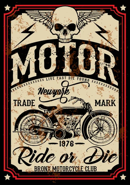 Motorrad-Label T-Shirt-Design mit Abbildung von benutzerdefinierten hacken — Stockvektor