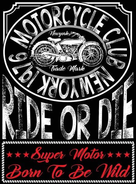 Motorkerékpár címke t-shirt design és illusztráció: egyéni chop — Stock Vector
