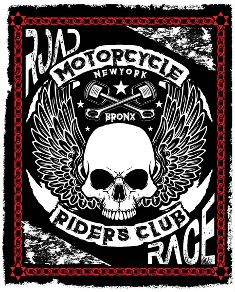 Motorcycle Poster Design Skull Fashion Tee Graphic — Stock Vector