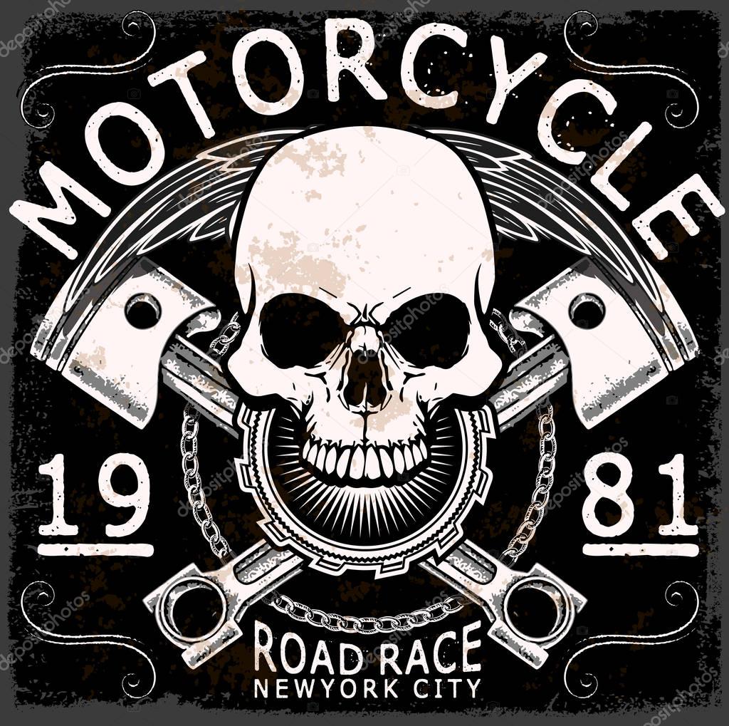 Motorcycle Poster Design Skull Fashion Tee Graphic