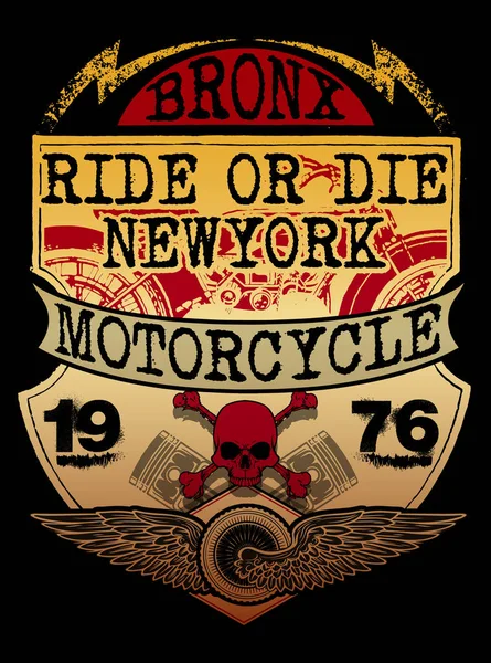 Motocykl label t-shirt design s ukázkou vlastních kotleta — Stockový vektor