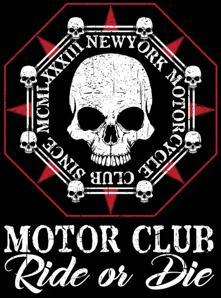 Diseño de póster de motocicleta Skull Fashion Tee Graphic — Vector de stock