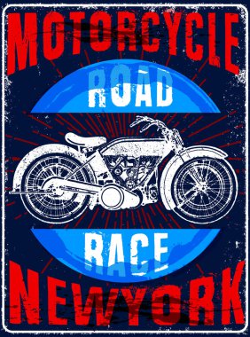 Vintage motosiklet elle çizilmiş vektör tee grafik tasarım