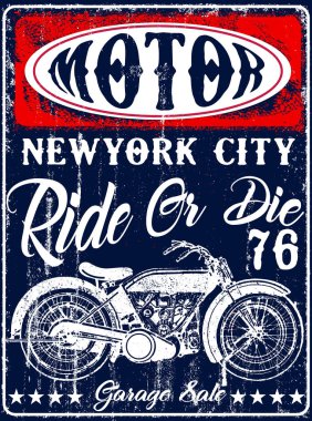 Vintage motosiklet elle çizilmiş vektör tee grafik tasarım