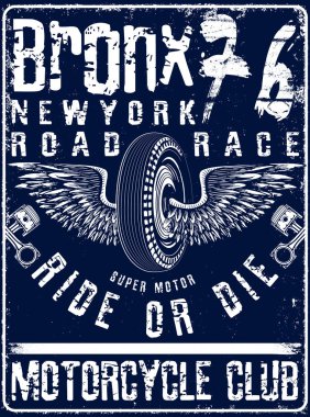 Vintage motosiklet elle çizilmiş vektör tee grafik tasarım