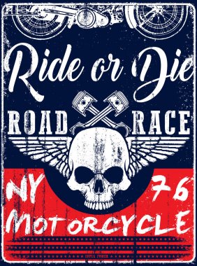 Vintage motosiklet elle çizilmiş vektör tee grafik tasarım