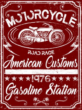 Vintage motosiklet elle çizilmiş vektör tee grafik tasarım