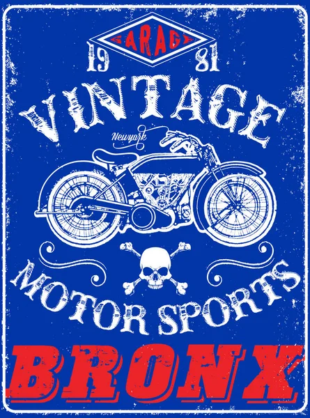 Vintage motocykl ručně kreslenou vektorové tee grafický design — Stockový vektor