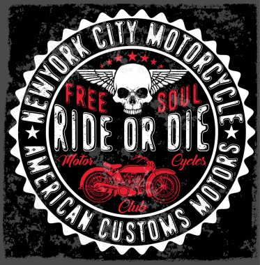 Vintage motosiklet elle çizilmiş vektör tee grafik tasarım