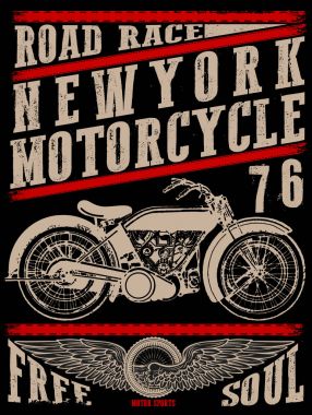 Vintage motosiklet elle çizilmiş vektör tee grafik tasarım