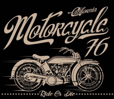 Vintage motosiklet elle çizilmiş vektör tee grafik tasarım