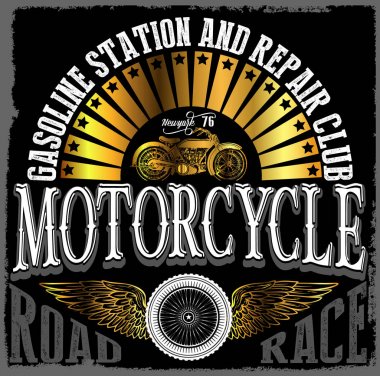 Vintage motosiklet elle çizilmiş vektör tee grafik tasarım