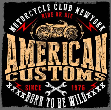 Vintage motosiklet elle çizilmiş vektör tee grafik tasarım
