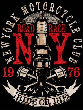 Vintage motosiklet elle çizilmiş vektör tee grafik tasarım