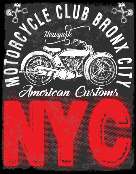 Vintage motocicleta desenhado à mão design gráfico tee vetor — Vetor de Stock