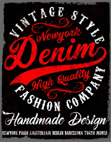 Tipografia vintage Denim marca logotipo impressão para t-shirt. Arte retrô — Vetor de Stock