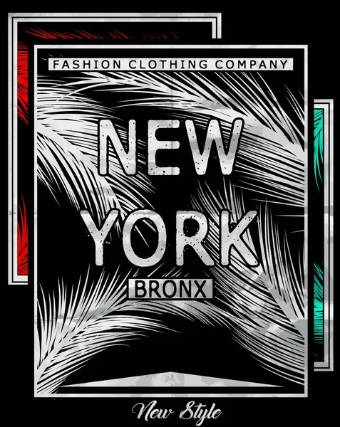 Tipografía del Bronx de Nueva York con ilustración floral. Camiseta grap — Vector de stock