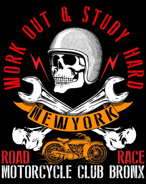 Motorrad Poster Design Totenkopf Mode T-Shirt Grafik — Stockvektor