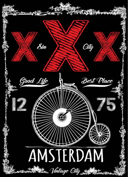 Amsterdam VINTAGE poster moda stil — Stok Vektör