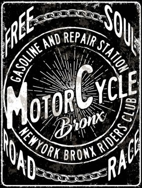 Vintage motosiklet elle çizilmiş vektör tee grafik tasarım
