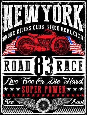 Vintage motosiklet elle çizilmiş vektör tee grafik tasarım