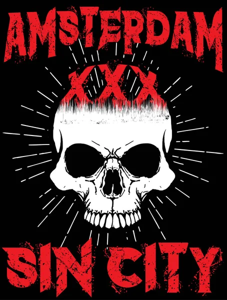 Amsterdam Skull T shirt grafisch ontwerp — Stockvector