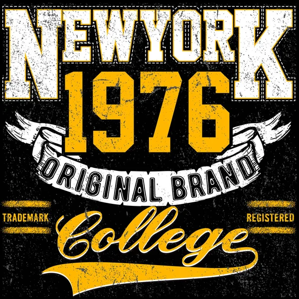 Tipografía Nueva York Colegio vintage marca logo impresión camiseta. — Vector de stock